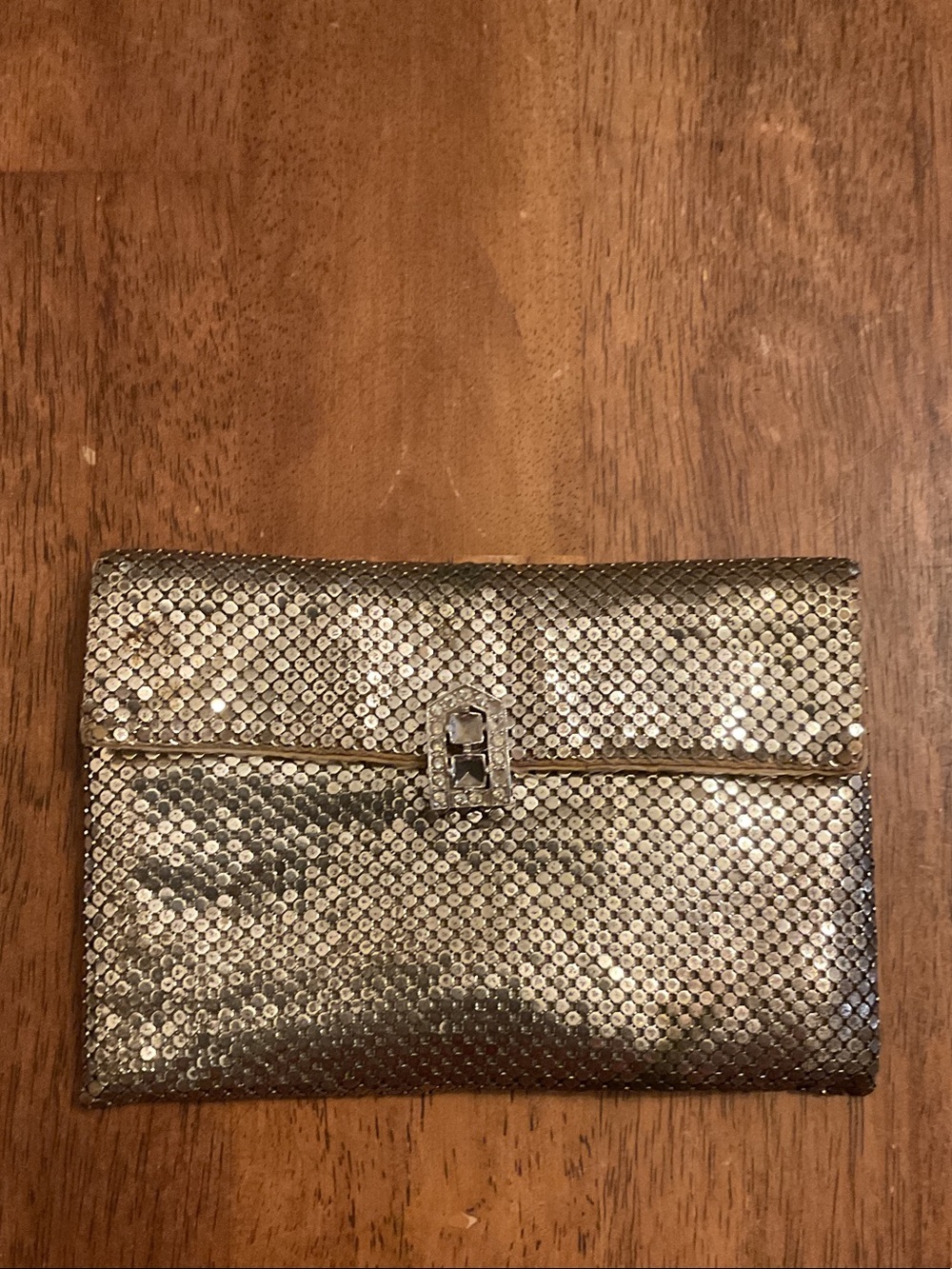 Whiting & Davis Metallic Sequin Envelope Clutch - Gold